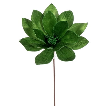 Vickerman 22" Green Velvet Sheen Glitter Trim Poinsettia Stem, 4 per bag.