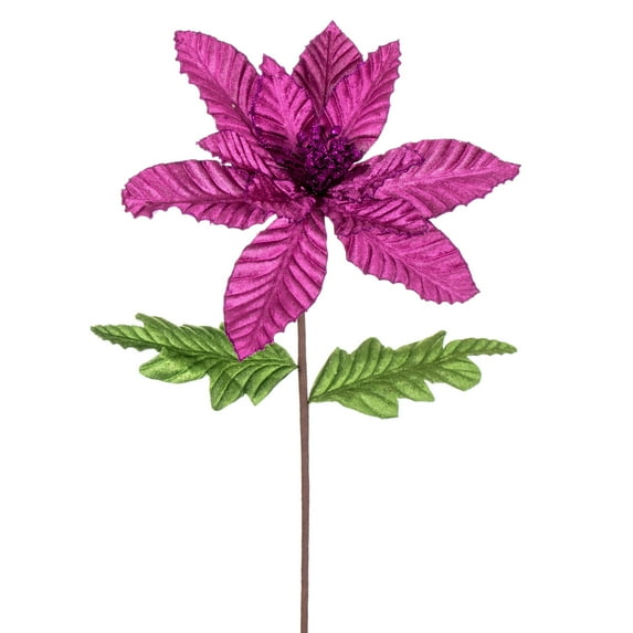Vickerman 22" Purple Velvet Glitter Trim Poinsettia, 6 per bag.