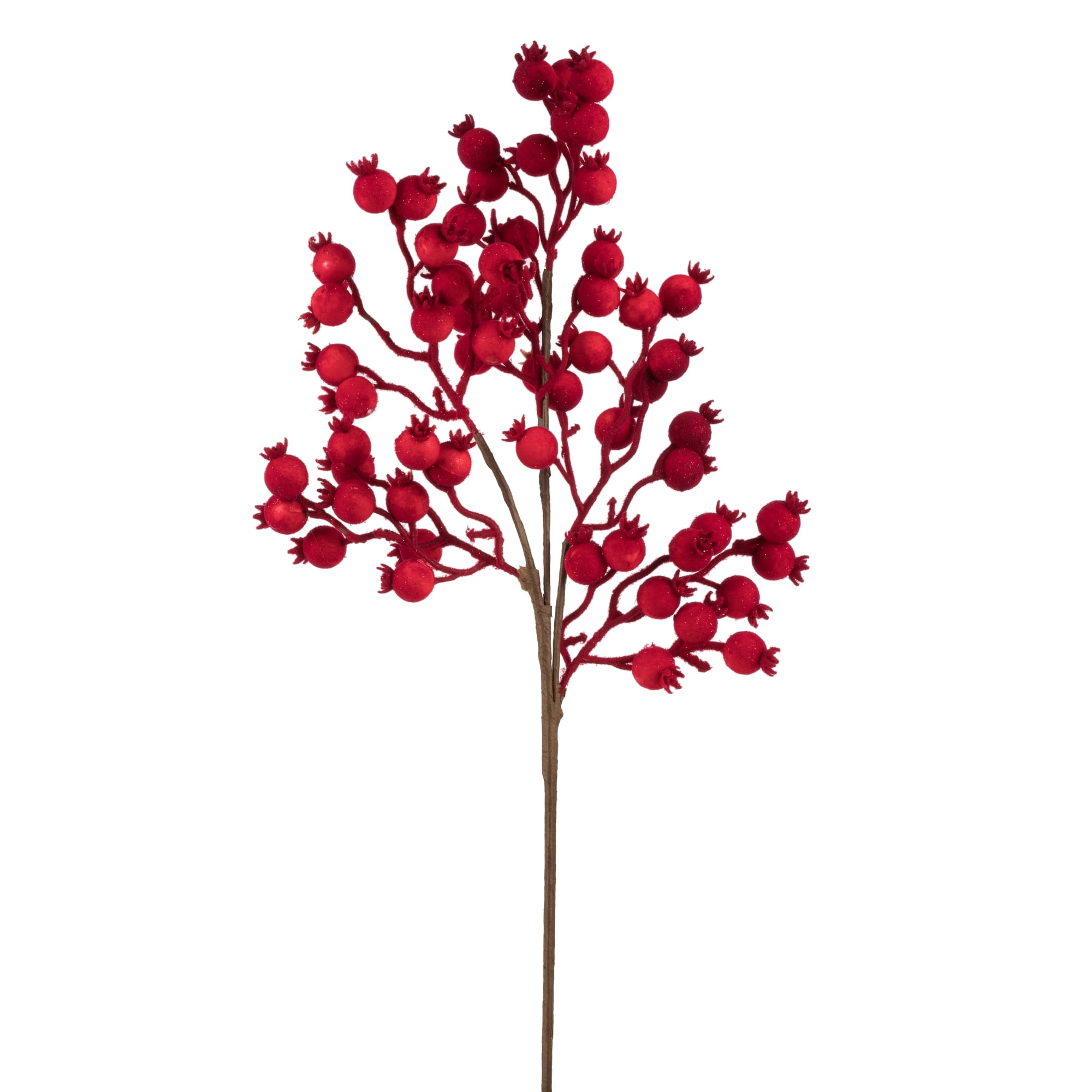 Vickerman 22" Red Flock Berry Outdoor Artificial Christmas Spray. Includes 6 sprays per pack
