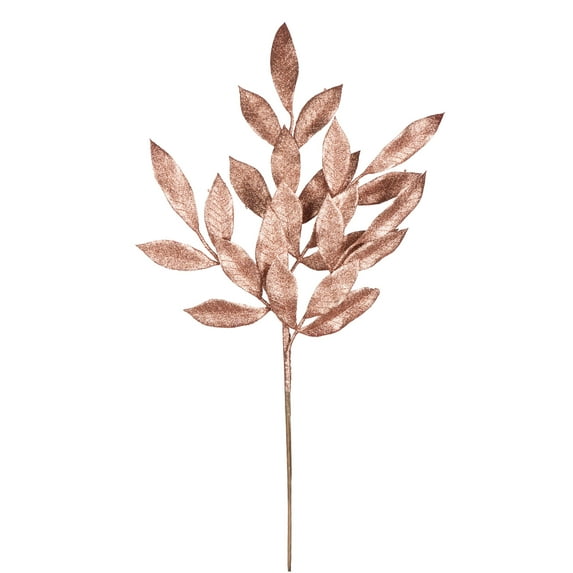 Vickerman 22" Rose Gold Glitter BayLeaf Artificial Christmas Spray. Includes 12 sprays per pack.