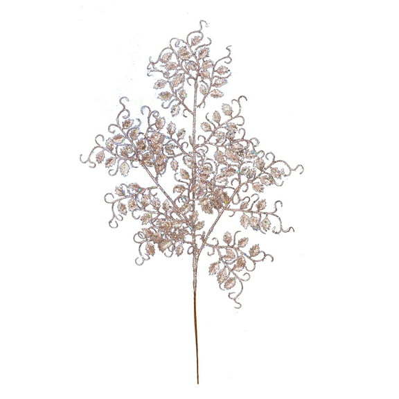 Vickerman 22" Rose Gold Glitter Mini Ruscus Leaf Artificial Christmas Spray. Includes 12 sprays per pack.