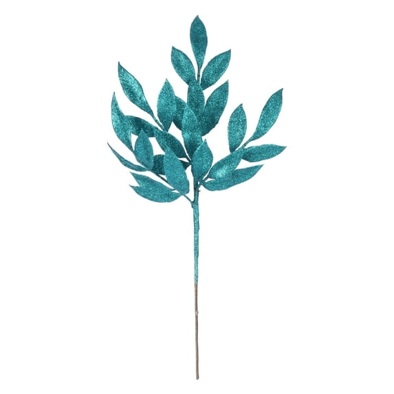 Vickerman 22" Teal Glitter BayLeaf Artificial Spray, 12 per Bag.