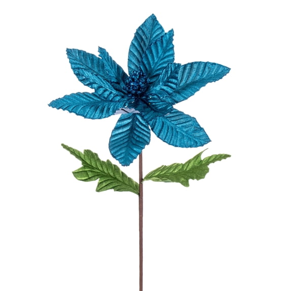 Vickerman 22" Turquoise Velvet Glitter Trim Poinsettia, 6 per bag.