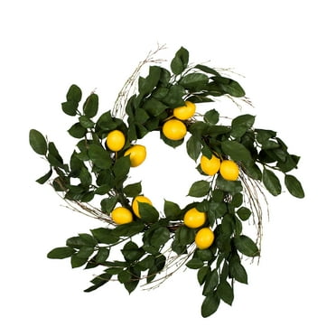 Vickerman 24" Artificial Green and Yellow Salal Leaf Lemon Wreath.