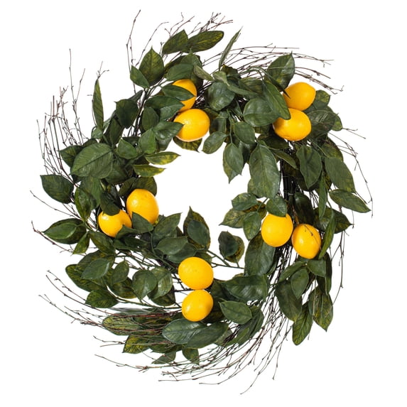 Vickerman 24" Artificial Green and Yellow Salal Leaf Lemon Wreath.