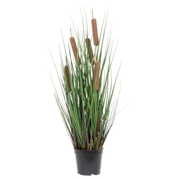 Vickerman 24" Artificial Potted Green Straight Grass and Cattails.