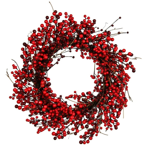 Vickerman 24" Artificial Red Berry Wreath. This wreath is indoor and outdoor safe.
