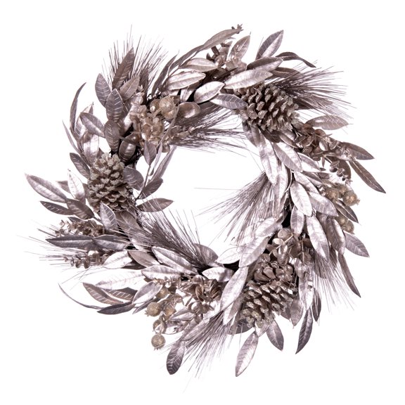 Vickerman 24" Artificial Silver Pinecone Needle Berry Christmas Wreath, Unlit