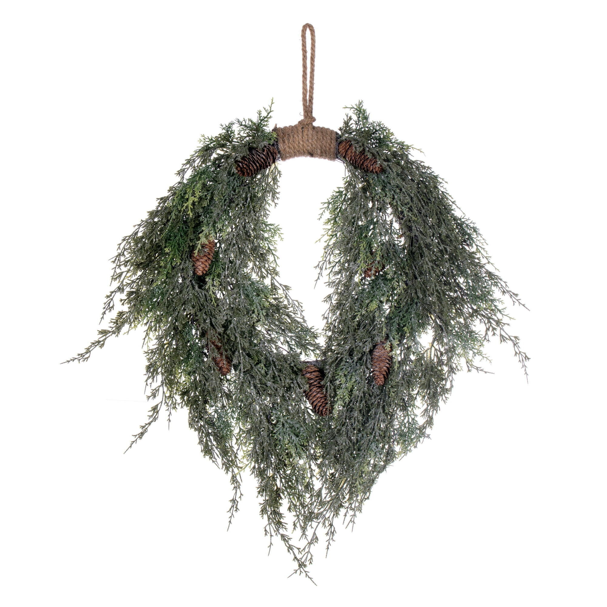 24" Green Artificial Cedar Wreath with Pinecones and Snow