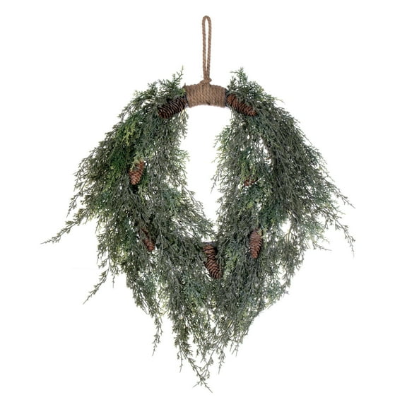 Vickerman 24" Artificial Frosted Cedar Hanging Wreath with Pinecones.