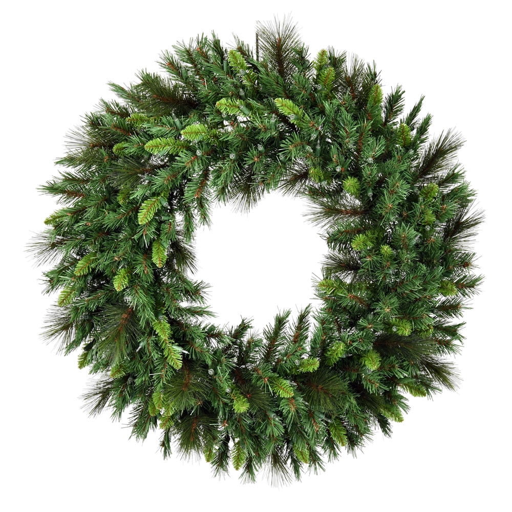 24" Green Pine Artificial Christmas Wreath with Warm White LED Lights