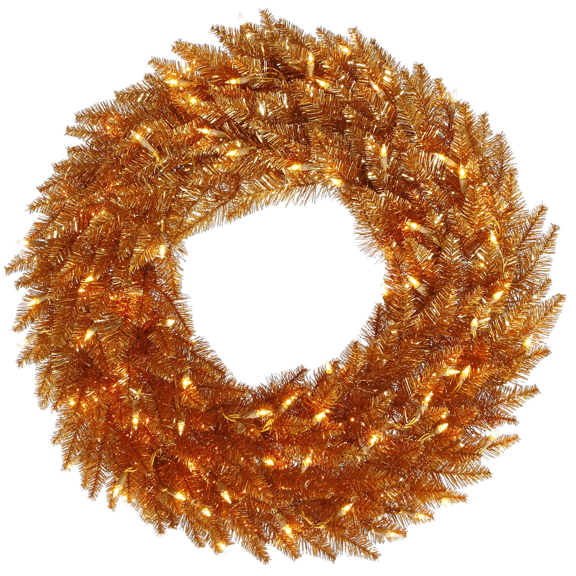 24" Copper Tinsel Pre-lit Artificial Christmas Wreath with Warm White LED Lights by Vickerman