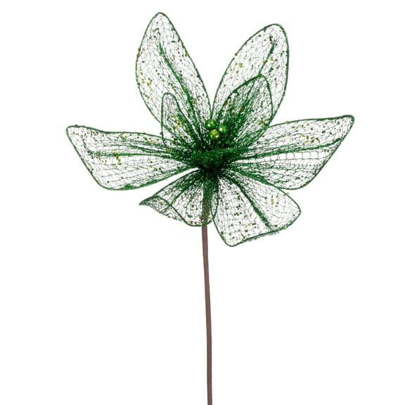 Vickerman 24" Emerald Mesh Glitter Sequin Poinsettia, 2 per bag.