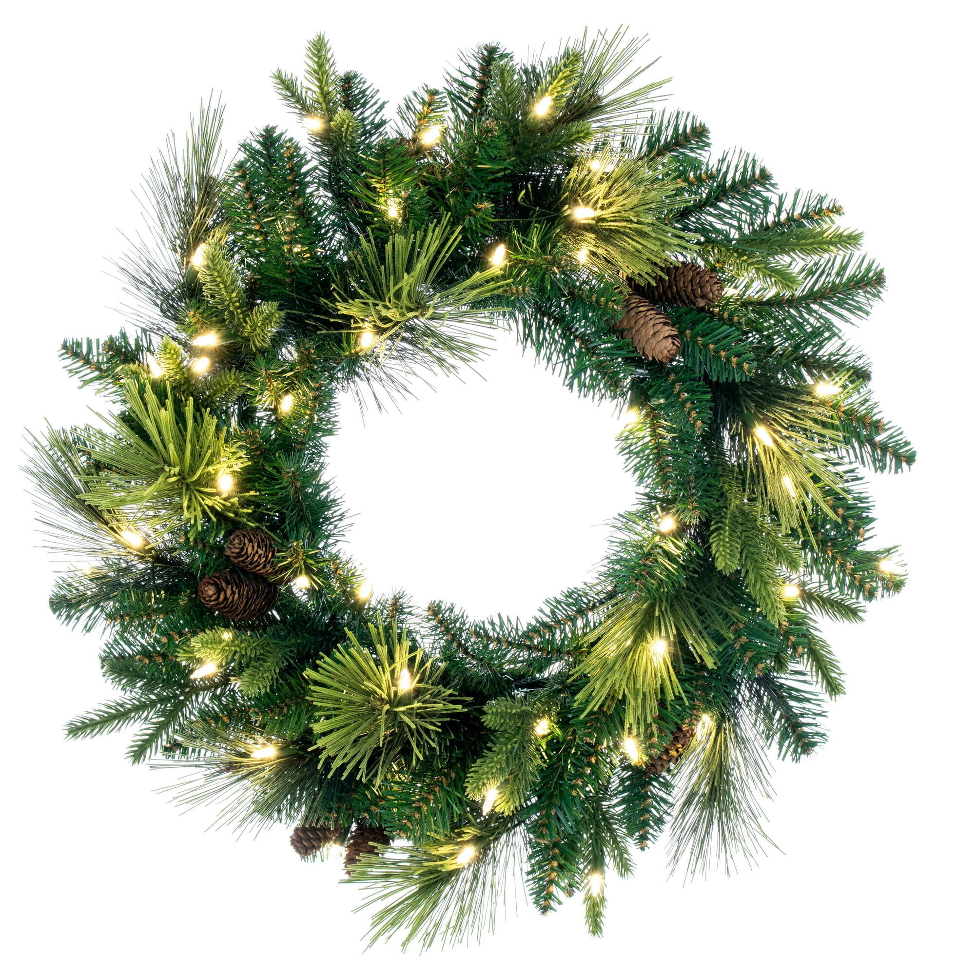 24" Green Pine Cone Artificial Christmas Wreath with LED Lights