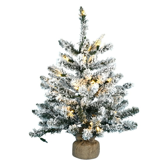 Vickerman 24" Flocked Anoka Pine Artificial Christmas Tree, Warm White LED Lights