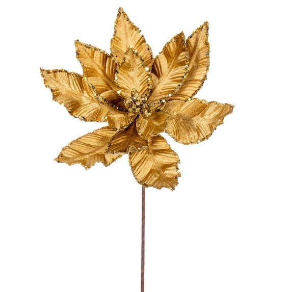 Vickerman 24" Gold Velvet Sequin Trim Poinsettia, 3 per bag.