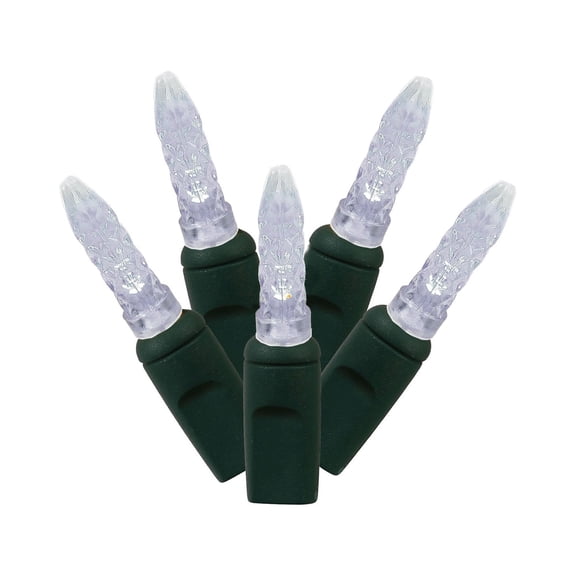 Vickerman 24' LED Cool White Single Mold Faceted M5 Christmas Twinkle light set, Green Wire