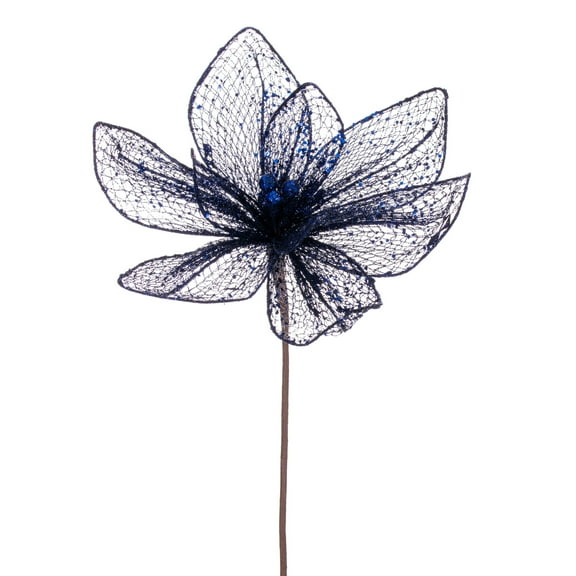 Vickerman 24" Midnight Blue Mesh Glitter Sequin Poinsettia, 2 per bag.