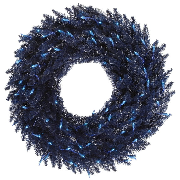 Vickerman 24" Navy Blue Fir Artificial Christmas Wreath, Blue Dura-lit Incandescent Mini Lights - Faux Fir Christmas Wreath - Indoor Seasonal Home Decor