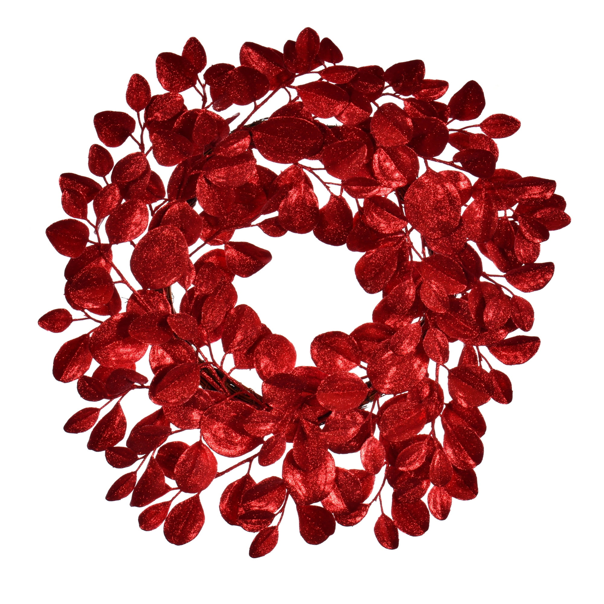 24" Red Glitter Artificial Dogwood Wreath