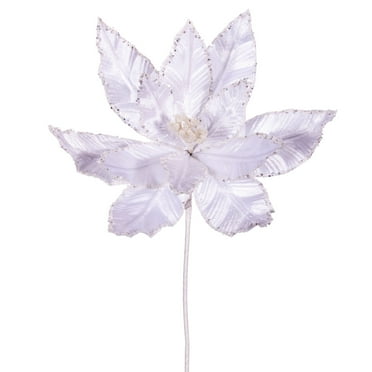 Vickerman 24" White Velvet Sequin Trim Poinsettia, 3 per bag.