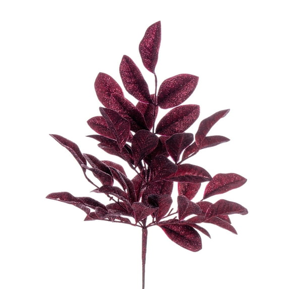 Vickerman 25" Burgundy Artificial Apple Leaf Glitter Bush, 2 per bag.