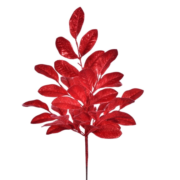 Vickerman 25" Red Artificial Apple Leaf Glitter Bush, 2 per bag.