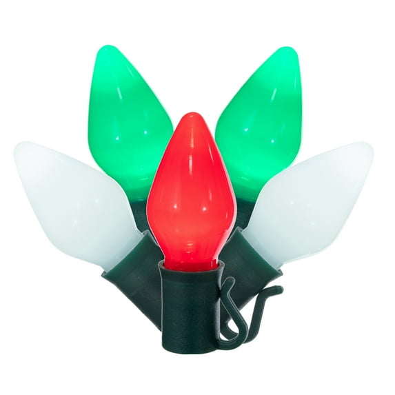 Vickerman 25 Red-White-Green Ceramic C7 LED Light on Green Wire, 16' Light Strand.