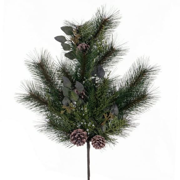 Vickerman 26" Artificial Long Leaf Pine with Seeded Cedar, Eucalyptus Foliage, and Pinecones Spray