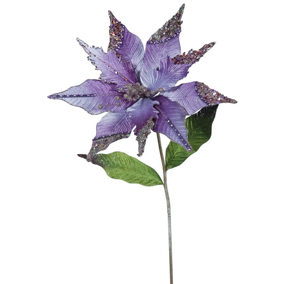Vickerman 26" Purple Velvet Poinsettia Artificial Christmas Pick, 3 per Bag