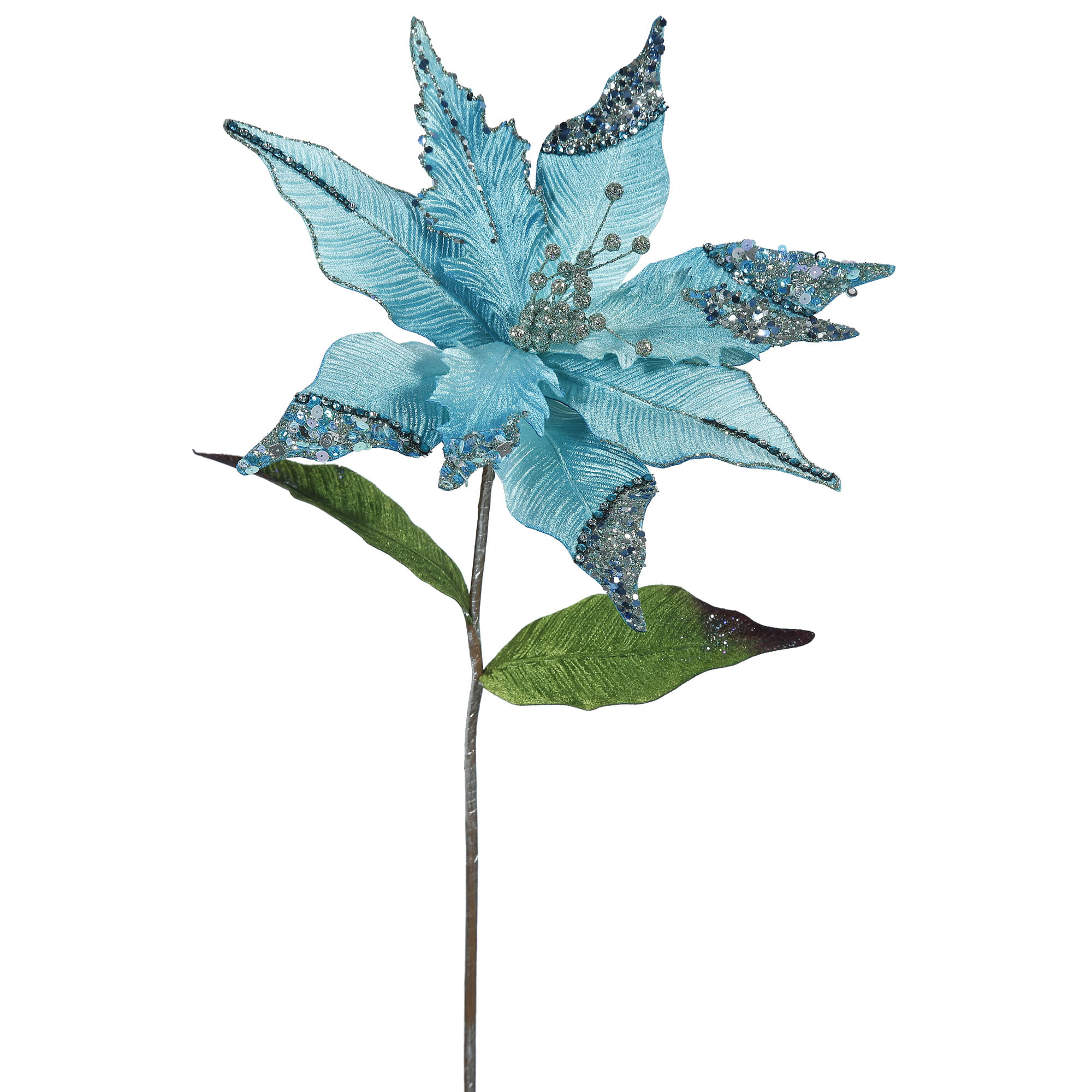 15 Pointy Velvet Poinsettia Pick: Navy Blue [85517NVBL] 