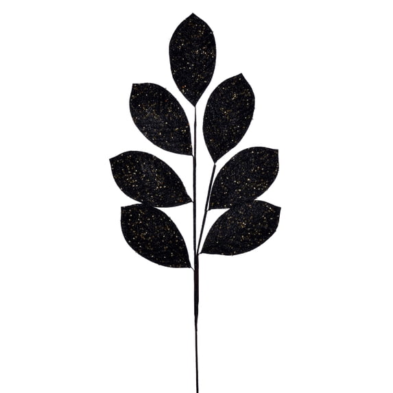 Vickerman 27" Artificial Black Glitter Leaf Christmas Spray, 4 per bag