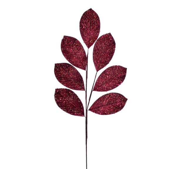 Vickerman 27" Artificial Burgundy Glitter Leaf Christmas Spray, 4 per bag