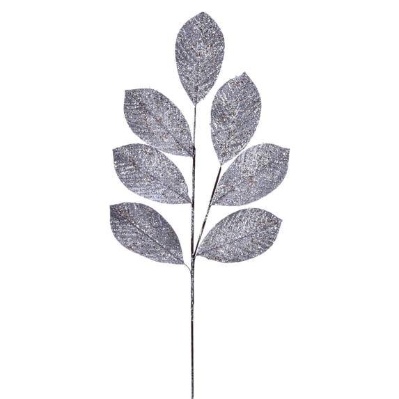 Vickerman 27" Artificial Silver Glitter Leaf Christmas Spray, 4 per bag