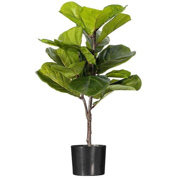 Vickerman 27" Green Fiddle Leaf Plant in Black Pot.