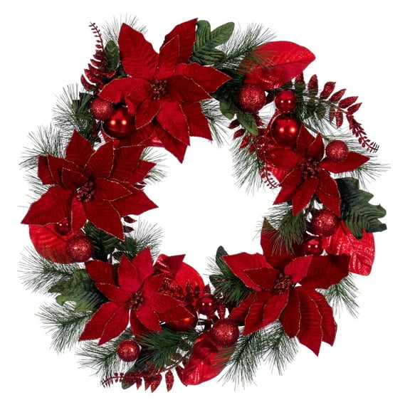 28" Merry & Bright Red Poinsettia Decorative Artificial Christmas Wreath by Vickerman
