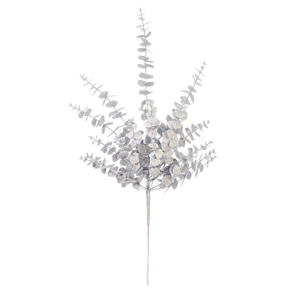 Vickerman 28" Silver Artificial Eucalyptus Glitter Spray, 2 per bag.