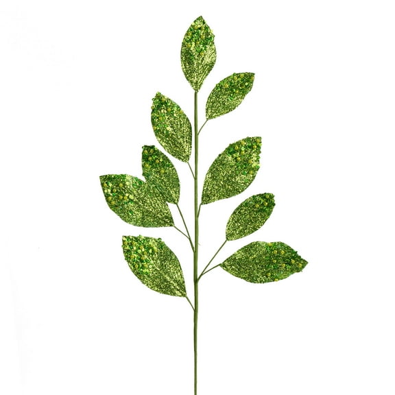 Vickerman 29" Lime Glitter Leaf Artificial Christmas Spray. Includes 6 sprays per pack.