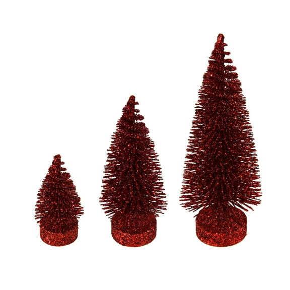 Vickerman 3"-5"-7" Burgundy Glitter Oval Pine Artificial Christmas Tree, Set of 3