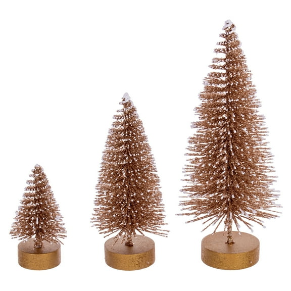 Vickerman 3"-5"-7" Champagne Sisal Bottle Brush Tree Set, Set of 3