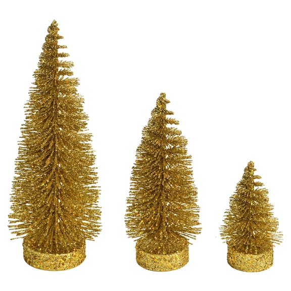 Vickerman 3"-5"-7" Gold Glitter Oval Pine Artificial Christmas Tree, Set of 3