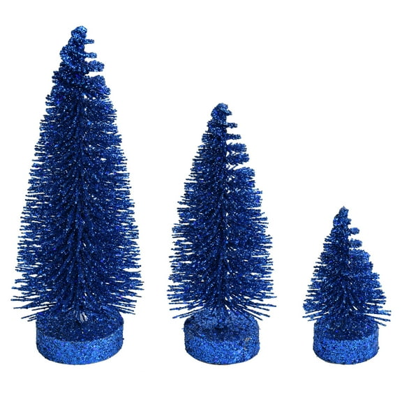 Vickerman 3"-5"-7" Midnight Blue Glitter Oval Pine Artificial Christmas Tree, Set of 3