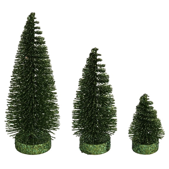 Vickerman 3"-5"-7" Moss Green Glitter Oval Pine Artificial Christmas Tree, Set of 3