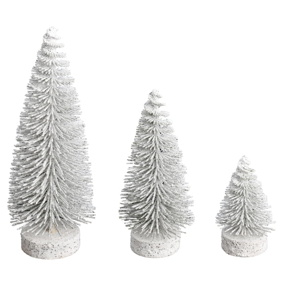Vickerman 3"-5"-7" White Oval Pine Artificial Christmas Tree, Set of 3