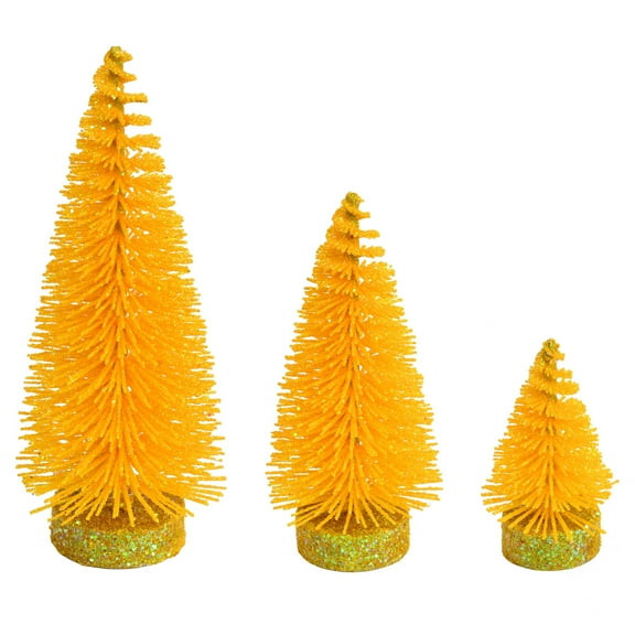 Vickerman 3"-5"-7" Yellow Glitter Oval Pine Artificial Christmas Tree, Set of 3