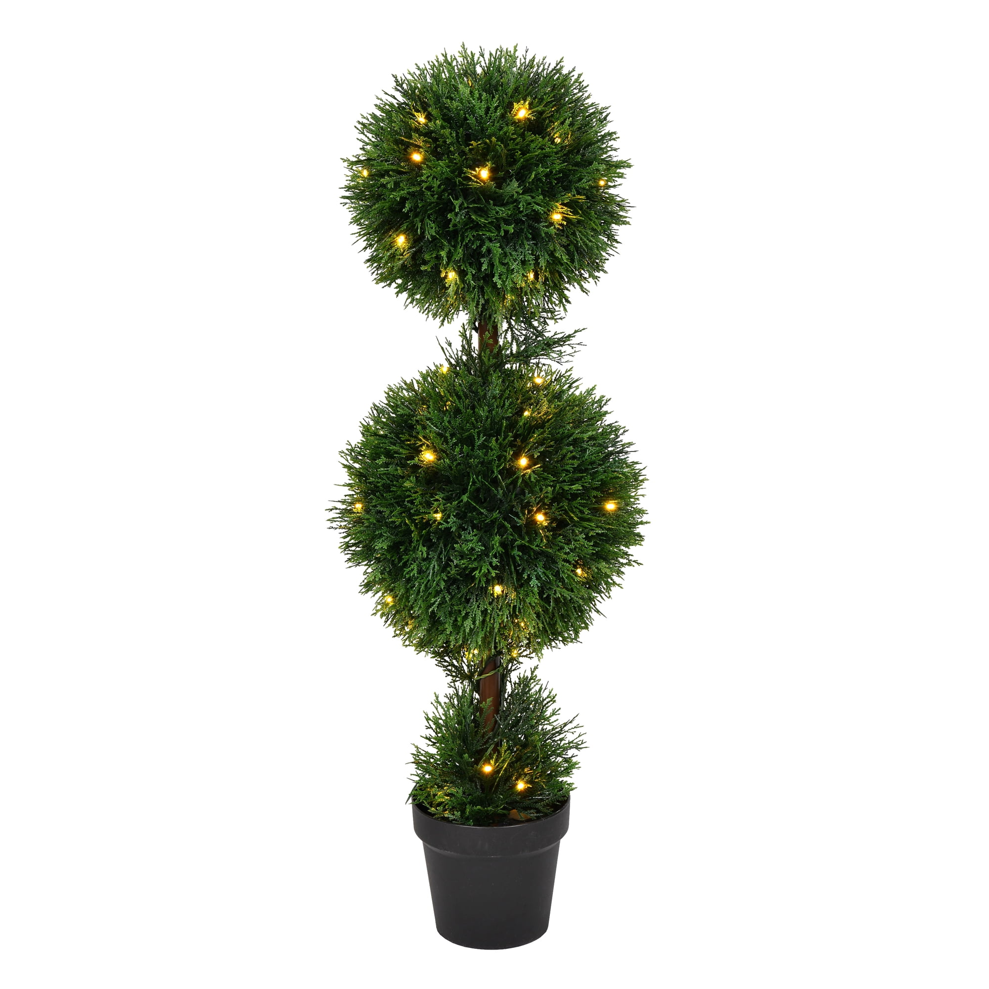 3' Green Cedar Double Ball Topiary with Warm LED Lights