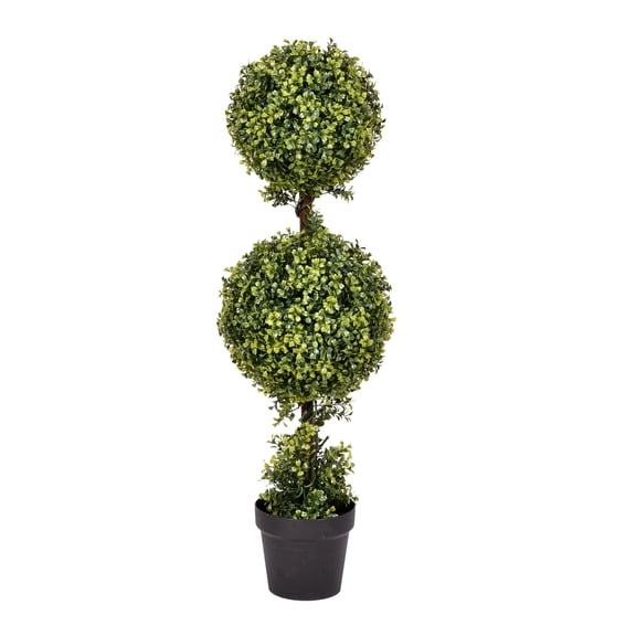 Vickerman 3' Artificial Potted Double Ball Green Boxwood Topiary.