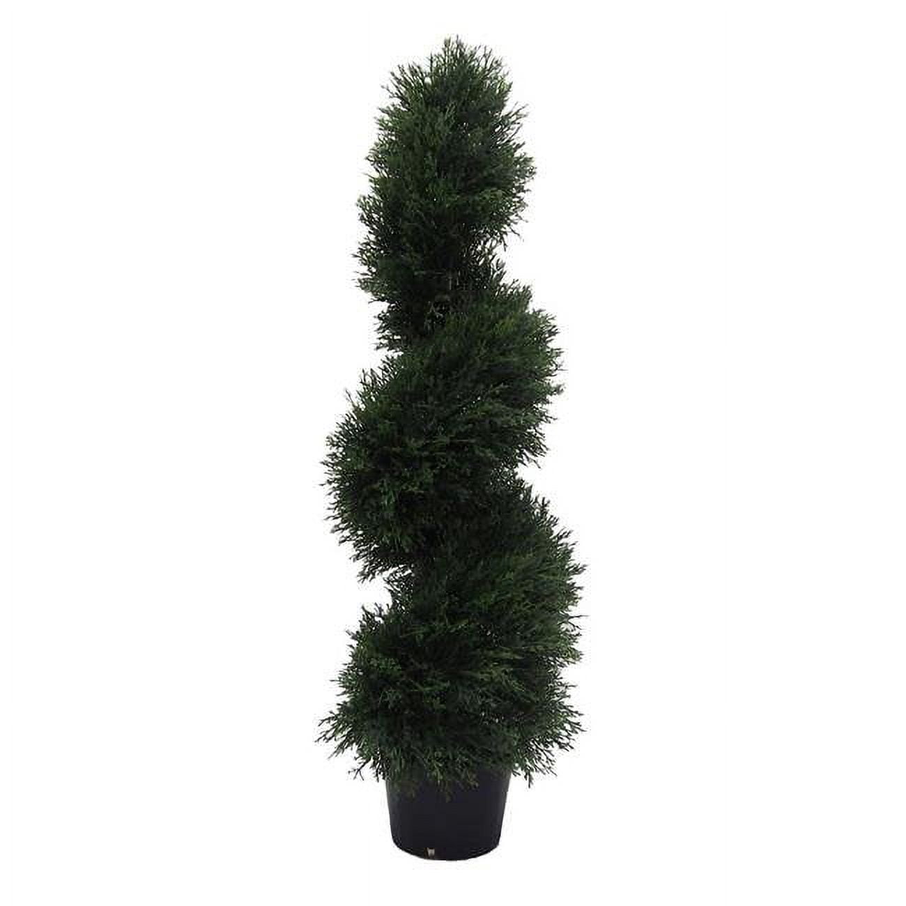 Elegant 36" White-Lit Faux Cedar Topiary in Plastic Pot