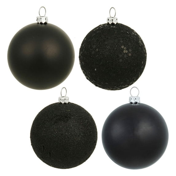 Vickerman 3" Black 4-Finish Ball Ornament Assortment, 16 per Box