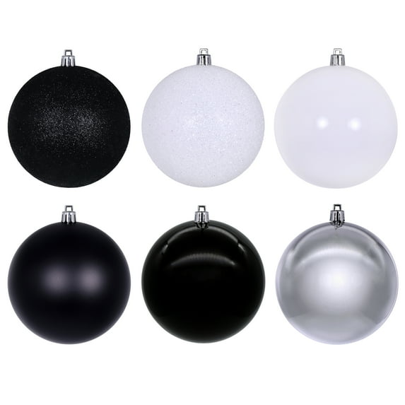 Vickerman 3" Black, White, and Silver Ornament Assortment, 12 per box.